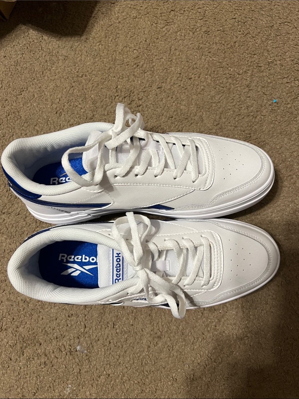 Reebok White Sneakers with Blue Interior and Heel Trim